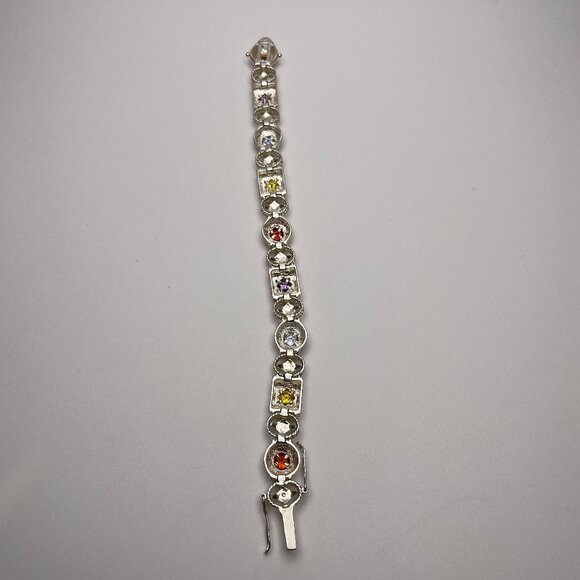 Vintage Sterling Silver Multi-Gemstone Link Bracelet - Preowned - Picture 9 of 10
